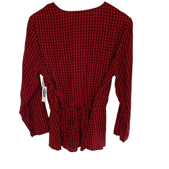 Old Navy New Large faux wrap tie in back peplum red black checkered - Picture 3 of 8